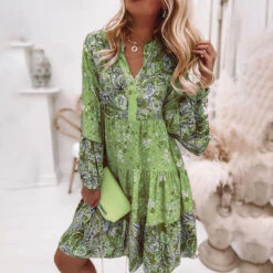 Women's Casual Dress Floral Dress Boho Dress Floral Paisley Ruched Print V Neck Flare Cuff Sleeve Midi Dress Daily Vacation Long Sleeve Summer Spring -Slay Clothing Shop 3066d123 efd5 4c82 90c3 181a0d03a647