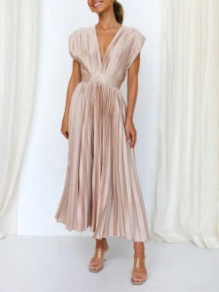 Women's Prom Dress Party Dress Wedding Guest Dress Long Dress Maxi Dress Black Pink Wine Short Sleeve Pure Color Pleated Summer Spring Fall V Neck Fashion Evening Party Wedding Guest Vacation Loose -Slay Clothing Shop 3104db82 df5e 4dab 9d33 a7aff1e719e5