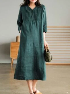Women's Casual Dress Cotton Linen Dress White Dress Midi Dress Bamboo Fashion Modern Daily Vacation V Neck Ruched Patchwork Half Sleeve Summer Spring Fall 2023 Regular Fit White Blue Orange Plain M L -Slay Clothing Shop 31aaaef7 ef27 46c9 8593 1d4693851ac8