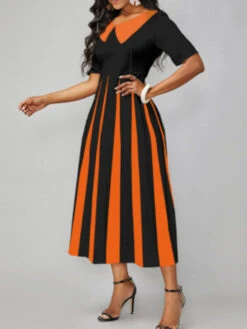 Women's Work Dress Semi Formal Dress A Line Dress Fashion Midi Dress Print Shirt Collar Short Sleeve Color Block Stripe Regular Fit Black Wine Royal Blue Summer Spring S M L XL XXL -Slay Clothing Shop 31ffddfb b460 4145 bc60 cfba0f48da22