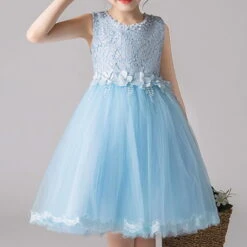 Kids Girls' Dress Solid Colored Sleeveless Performance Party Mesh Bow Princess Sweet Cotton Tulle Knee-length Floral Embroidery Dress A Line Dress Summer 4-13 Years White Pink Blue