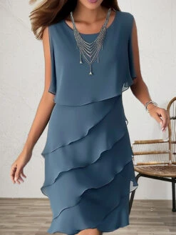 Women's Party Dress Cocktail Dress Wedding Guest Dress Midi Dress Blue Sleeveless Pure Color Ruffle Summer Spring Fall Crew Neck Fashion Wedding Guest Summer Dress S M L XL 2XL 3XL
