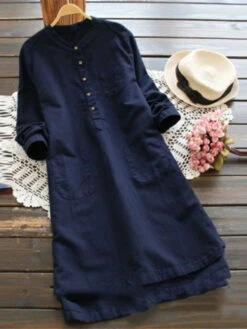 Women‘s Plus Size Curve Shirt Dress Casual Dress White Dress Solid Color Midi Dress Long Sleeve Button Stand Collar Basic Daily Black White Spring Fall L XL XXL 3XL 4XL -Slay Clothing Shop 3388fb22 6d34 4686 b0a7 f7a2a00da775