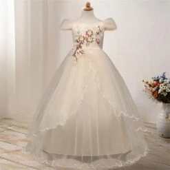 Kids Girls' Dress Floral Flower Formal Wedding Party Birthday Party Beads Bow Elegant Gowns Lace Tulle Floral Embroidery Dress Tulle Dress Layered Dress Pink Red Navy Blue