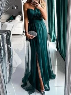 Women's Prom Dress Party Dress Formal Dress Mesh Patchwork One Shoulder Sleeveless Wedding Evening Party Green Summer Spring