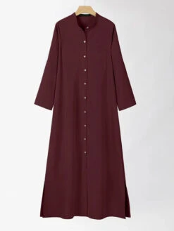 Women's Shirt Dress Cotton Linen Dress Casual Dress Maxi Long Dress Cotton And Linen Casual Outdoor Daily Vacation Shirt Collar Button Long Sleeve Summer Spring Fall 2023 Loose Fit Wine Navy Blue -Slay Clothing Shop 34cf5baa 83ed 492f 86e2 3d1db39c3466