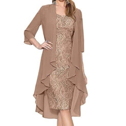 Women's Dress Set Two Piece Dress Chiffon Dress Midi Dress Black Wine Blue 3/4 Length Sleeve Pure Color Lace Summer Spring Crew Neck Elegant Winter Dress Wedding Guest Fall Dress 2023 S M L XL XXL -Slay Clothing Shop 3501ea8e cf2c 473d a533 1f0d62fbf82c