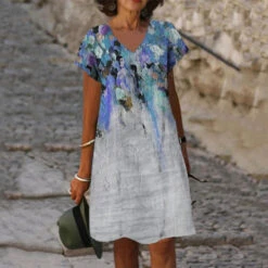 Women's Shift Dress Midi Dress Yellow Blue Gray Short Sleeve Print Print Spring Summer V Neck Casual 2023 S M L XL XXL 3XL -Slay Clothing Shop 35113b26 b2ad 4c1f 9b17 24a450f4d963