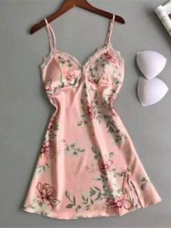 Women's Pajamas Nightgown Dress Flower Fashion Casual Soft Home Daily Bed Satin Breathable Straps Sleeveless Backless Summer Spring Black Pink