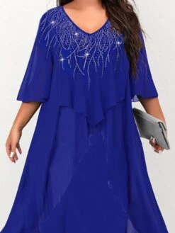 Women's Plus Size Work Dress A Line Dress Solid Color Midi Dress Half Sleeve Layered V Neck Fashion Daily Blue Summer Spring L XL XXL 3XL 4XL -Slay Clothing Shop 354463ed 084e 46ce 8346 9d6cc5adda42