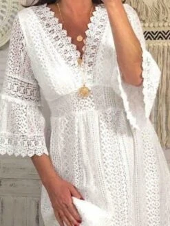 Women's Casual Dress White Dress Summer Dress Mini Dress Eyelet Daily Holiday Date Fashion Modern V Neck Sleeveless 2023 Regular Fit White Ivory Color S M L XL XXL Size -Slay Clothing Shop 356d58d1 2419 470c 825d 964b4626aead