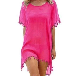 Women's Swimwear Cover Up Beach Dress Normal Swimsuit Ruffle Solid Color Wine Red Black Pink Red Green Bathing Suits Sports Active Vacation
