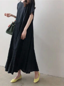 Women's Casual Dress Cotton Linen Dress Swing Dress Maxi Long Dress Cotton Blend Basic Casual Outdoor Daily Vacation Crew Neck Pocket Short Sleeve Summer Spring 2023 Loose Fit Black Navy Blue Sky Blue -Slay Clothing Shop 36c0318f 8a5b 4721 a063 36399761bf19