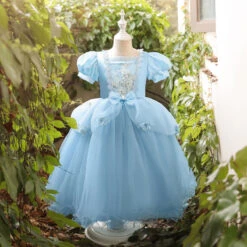 Kids Girls' Party Dress Solid Color Short Sleeve Performance Pegeant Princess Sweet Cotton Maxi Party Dress Floral Embroidery Dress Summer Spring 3-12 Years Pink Blue