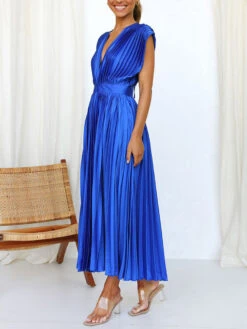 Women's Prom Dress Party Dress Wedding Guest Dress Long Dress Maxi Dress Black Pink Wine Short Sleeve Pure Color Pleated Summer Spring Fall V Neck Fashion Evening Party Wedding Guest Vacation Loose -Slay Clothing Shop 37e1c6f7 20da 4c3e 88b0 d5789942aed3