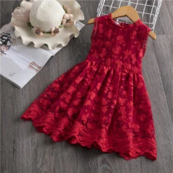 Kids Girls' Dress Plain Sleeveless Wedding Party Birthday Embroidered Elegant Cute Sweet Cotton A Line Dress Summer Spring 3-10 Years Red