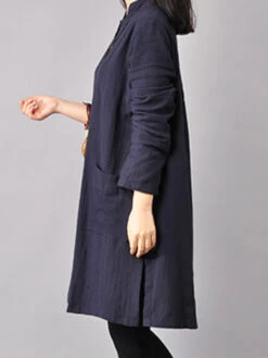 Women's Cotton Linen Dress Casual Dress Mini Dress Cotton Blend Basic Casual Outdoor Daily Vacation V Neck Button Pocket Long Sleeve Spring Fall Autumn 2023 Loose Fit Yellow Red Navy Blue Pure Color -Slay Clothing Shop 399efe9c d8f3 4006 b136 e42e4d6290ec