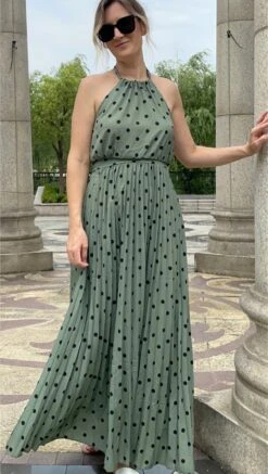 Women's Casual Dress Swing Dress Polka Dot Dress Long Dress Maxi Dress Chiffon Dress Pleated Green Black Blue Sleeveless Print Spring Summer Halter Neck Vacation Beach Daily 2023 S M L XL -Slay Clothing Shop 39facf91 012f 453e baeb e4da7568de7d