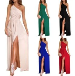 Women‘s Formal Party Dress Wedding Guest Dress Swing Dress Long Dress Maxi Dress Green Black Blue Sleeveless Pure Color Patchwork Spring Summer Cold Shoulder 2023 S M L XL XXL
