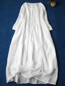 Women's Casual Dress Cotton Linen Dress Swing Dress Midi Dress Cotton Blend Basic Casual Outdoor Daily Crew Neck Ruched Pocket Short Sleeve Summer Spring 2023 Loose Fit White Pink Purple Plain M L XL -Slay Clothing Shop 3a0c8201 9b4c 4e85 9c97 19226e3ed9d6