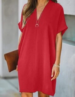 Women's Casual Dress Midi Dress Black White Yellow Short Sleeve Pure Color Summer Spring V Neck Hot 2023 S M L XL XXL -Slay Clothing Shop 3adfce47 680f 4502 8d6e f8b1380b1122