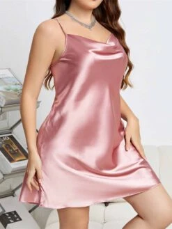 Women's Plus Size Pajamas Nightgown Dress Pure Color Simple Casual Soft Home Daily Bed Satin Breathable Straps Sleeveless Backless Summer Spring Black Champagne