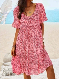 Women's Casual Dress Floral Dress Boho Dress Floral Print Square Neck Midi Dress Active Fashion Outdoor Daily Short Sleeve Regular Fit Yellow Red Dark Blue Summer Spring S M L XL XXL -Slay Clothing Shop 3d09372b 9a00 40ce 9b1c e7dd4866bbf1