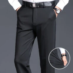 Men's Dress Pants Trousers Pocket Straight Leg Solid Colored Comfort Wedding Office Business Streetwear Casual Black Deep Blue Micro-elastic