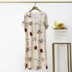 Cotton Silk Nightdress Women's Summer Thin Section Large Size Cartoon Short-sleeved Pajamas Artificial Cotton Long Dress Outerwear Home Service -Slay Clothing Shop 3de384e3 f5fa 40ef ac6a 3b51425008c2