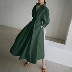 Women's Shirt Dress Casual Dress Swing Dress Maxi Long Dress Outdoor Office Holiday Polyester Basic Modern Shirt Collar Ruched Pocket Long Sleeve Summer Spring Fall 2023 Regular Fit Black Army Green -Slay Clothing Shop 3ea7a624 9b23 4014 85ef 2db56252ac66