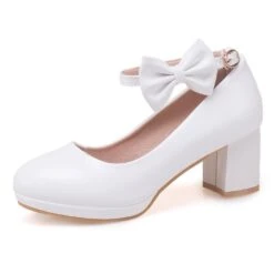 Girls' Heels Daily Dress Shoes Heel Cosplay Lolita PU Breathability Non-slipping Height-increasing Big Kids(7years +) Little Kids(4-7ys) Wedding Party Gift Walking Shoes Dancing Bowknot White Pink