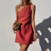 Women's Casual Dress Linen Dress Shift Dress Mini Dress Black White Red Sleeveless Pure Color Backless Spring Summer One Shoulder Vacation 2023 XS S M L XL XXL