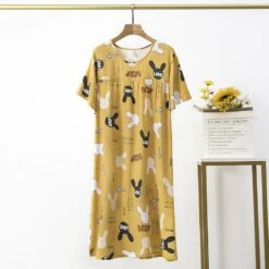 Cotton Silk Nightdress Women's Summer Thin Section Large Size Cartoon Short-sleeved Pajamas Artificial Cotton Long Dress Outerwear Home Service -Slay Clothing Shop 404737d4 5915 4442 b63d 413486b2ff60