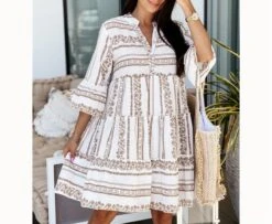 Women's Casual Dress Midi Dress Blue Brown Green 3/4 Length Sleeve Striped Summer Spring Spring, Fall, Winter, Summer Casual Loose Fit 2023 S M L XL XXL XXXL