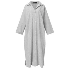 Women's Cotton Linen Maxi Shirt Dress Casual Split Long Sleeve For All Seasons 2024 Spring -Slay Clothing Shop 429ac295 d5be 49fe 968c 0573c8f16849