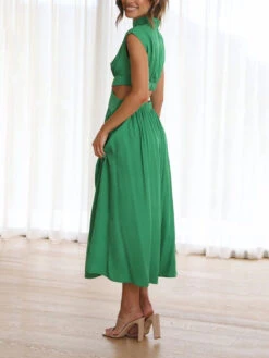 Women's Prom Dress Party Dress Wedding Guest Dress Long Dress Maxi Dress Black Yellow Red Sleeveless Pure Color Pleated Summer Spring Fall Stand Collar Fashion Evening Party Wedding Guest Vacation -Slay Clothing Shop 439741a9 7dcb 429b 9f28 8314e263731b