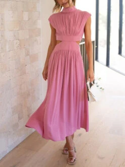 Women's Prom Dress Party Dress Wedding Guest Dress Long Dress Maxi Dress Black Yellow Red Sleeveless Pure Color Pleated Summer Spring Fall Stand Collar Fashion Evening Party Wedding Guest Vacation -Slay Clothing Shop 451f83fe 82fe 4322 8410 d2b9ceaff991