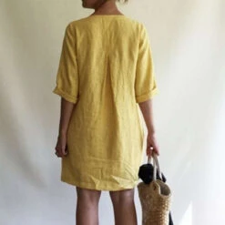 Women's Casual Dress Cotton Linen Dress Shift Dress Mini Dress Cotton Blend Basic Classic Outdoor Daily Vacation V Neck Ruched Rolled Cuff Half Sleeve Summer Spring Linen Loose Fit Black Yellow Wine -Slay Clothing Shop 45a7e807 c315 47ce b349 453b2221a602