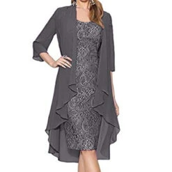 Women's Dress Set Two Piece Dress Chiffon Dress Midi Dress Black Wine Blue 3/4 Length Sleeve Pure Color Lace Summer Spring Crew Neck Elegant Winter Dress Wedding Guest Fall Dress 2023 S M L XL XXL -Slay Clothing Shop 45e98016 de8d 4eab a392 ecc840325751