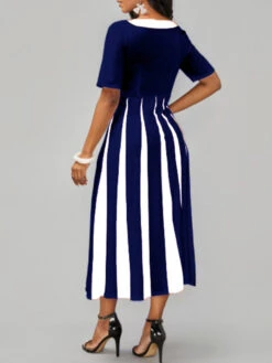 Women's Work Dress Semi Formal Dress A Line Dress Fashion Midi Dress Print Shirt Collar Short Sleeve Color Block Stripe Regular Fit Black Wine Royal Blue Summer Spring S M L XL XXL -Slay Clothing Shop 460ea5da c645 4fdc 8fb3 708fd075954d