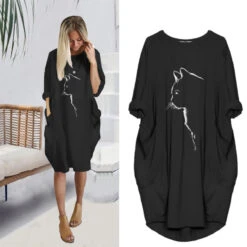 Women's T Shirt Dress Tee Dress Midi Dress Black Yellow Fuchsia Long Sleeve Print Print Summer Spring Crew Neck Casual Winter Dress Fall Dress Loose Fit 2023 S M L XL XXL 3XL 4XL 5XL