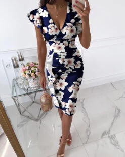 Women's Sheath Dress Midi Dress Safflower On White White Flowers On Black Tie Dye Short Sleeve Print Print Summer Spring V Neck Sexy 2023 S M L XL XXL XXXL -Slay Clothing Shop 4a99ac78 ffa2 4fbf b93c d5b43ba1fb1f