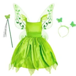 Kids Girls' Tinker Bell Costume Dress Butterfly Party Dress Performance Party Green Asymmetrical Short Sleeve Costume Sweet Dresses Spring Summer Regular Fit 3-10 Years