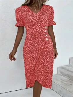 Women's Wrap Dress Floral Ditsy Floral Button Print V Neck Midi Dress Classic Daily Vacation Short Sleeve Summer Spring -Slay Clothing Shop 4b8d4eda 24dd 4ddd 8542 9edc3ba36cca
