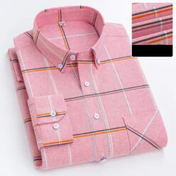 Men's Dress Shirt Light Pink Light Blue White Long Sleeve Plaid Button Down Collar Spring & Fall Wedding Office / Career Clothing Apparel Front Pocket