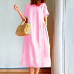 Women's Casual Dress Shift Dress Midi Dress Pink Navy Blue Blue Short Sleeve Pure Color Pocket Spring Summer Crew Neck Basic Daily Weekend Spring Dress -Slay Clothing Shop 4cd9b6b1 2eb8 4a30 bdb0 33cc87f21b41