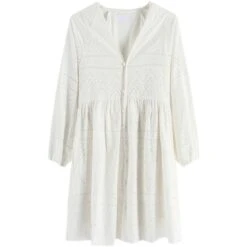 Women's Spring And Summer Korean Version Of Large Size V-neck Hollow Embroidery Dress Casual Outer Wear Gentle Wind Small Dress -Slay Clothing Shop 4cebc853 a45c 4f1a ab60 78d4910432b9