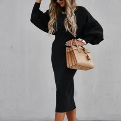 Women's Party Dress Work Dress Sheath Dress Midi Dress Black Red Beige Long Sleeve Pure Color Ruched Spring Fall Winter Crew Neck Fashion Office 2023 S M L XL XXL -Slay Clothing Shop 4d0673dc 5f22 4530 8679 015b5aaf9405