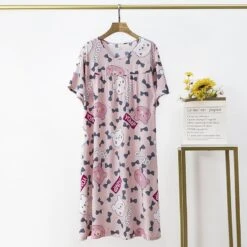 Cotton Silk Nightdress Women's Summer Thin Section Large Size Cartoon Short-sleeved Pajamas Artificial Cotton Long Dress Outerwear Home Service -Slay Clothing Shop 4e3d3857 148b 452b b6dc c6fc8f38b803