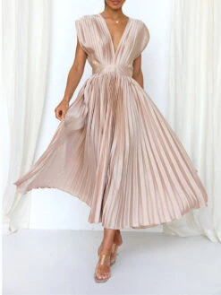 Women's Prom Dress Party Dress Wedding Guest Dress Long Dress Maxi Dress Black Pink Wine Short Sleeve Pure Color Pleated Summer Spring Fall V Neck Fashion Evening Party Wedding Guest Vacation Loose -Slay Clothing Shop 4f1018ec 02b7 47ae afac e0fa6b748f93